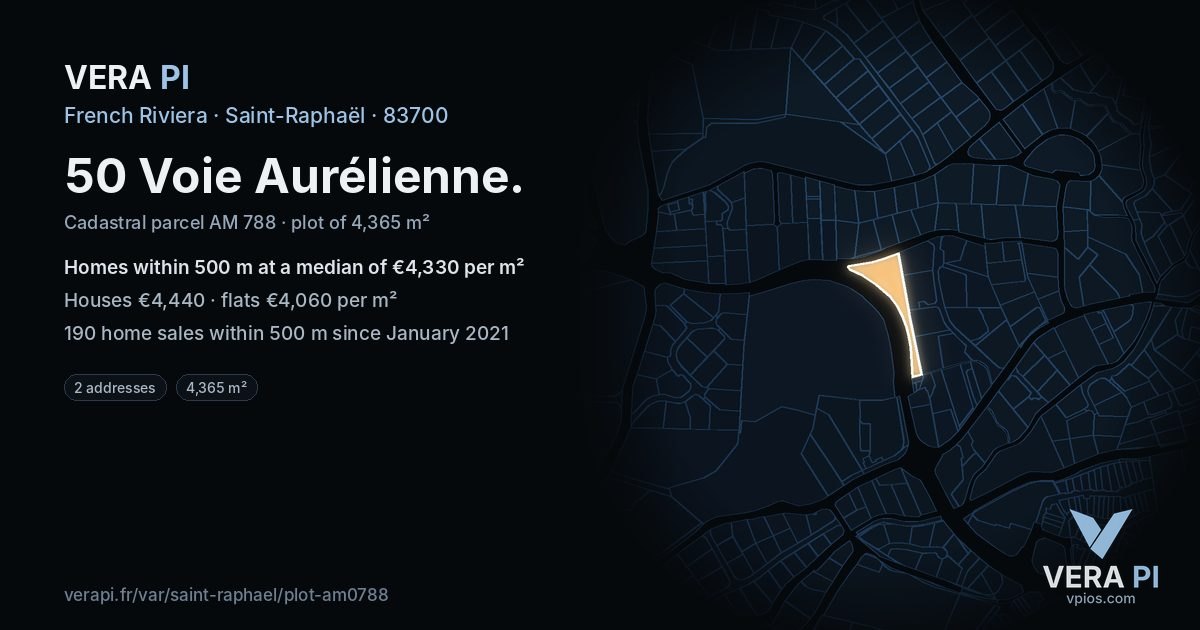 50 Voie Aurélienne, Saint-Raphaël at night – the plot lit, the parcels around coloured by the prices near them