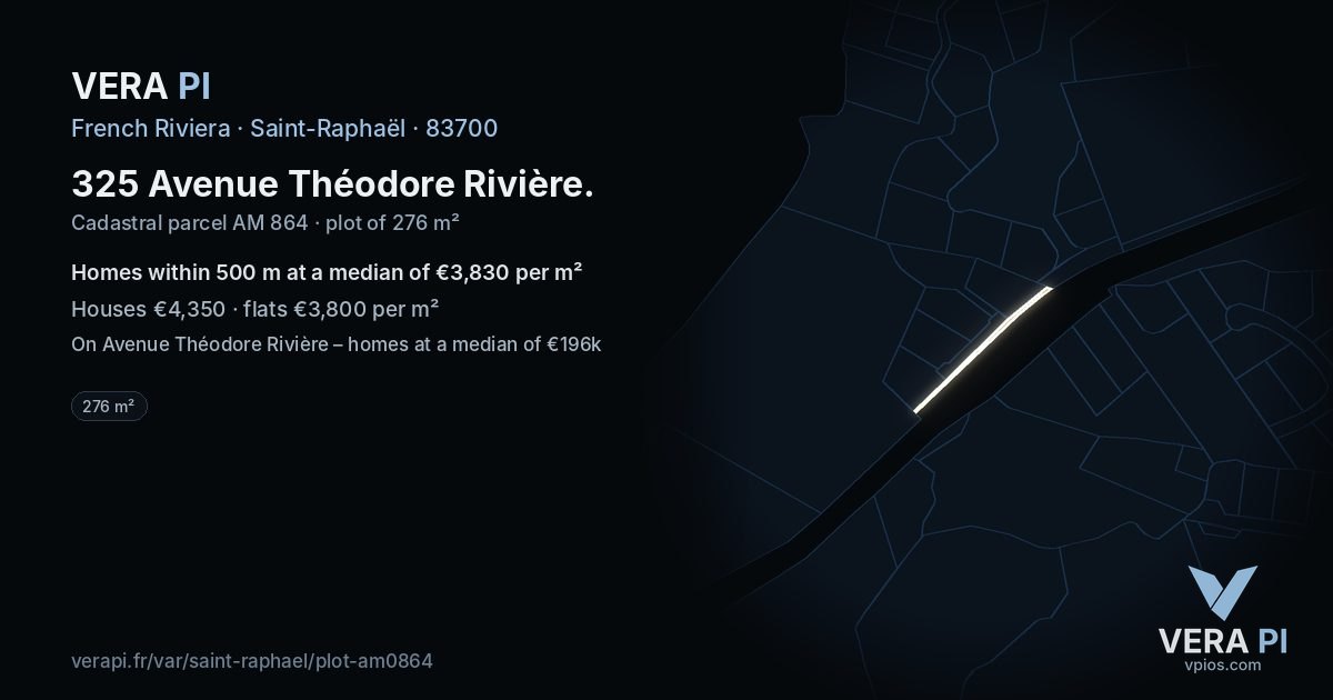 325 Avenue Théodore Rivière, Saint-Raphaël at night – the plot lit, the parcels around coloured by the prices near them