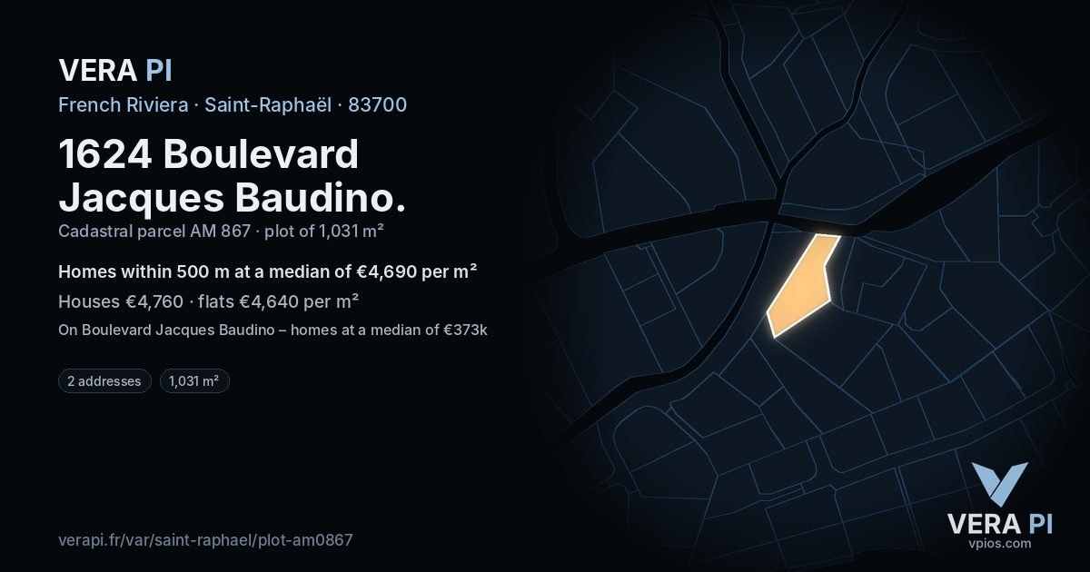 1624 Boulevard Jacques Baudino, Saint-Raphaël at night – the plot lit, the parcels around coloured by the prices near them