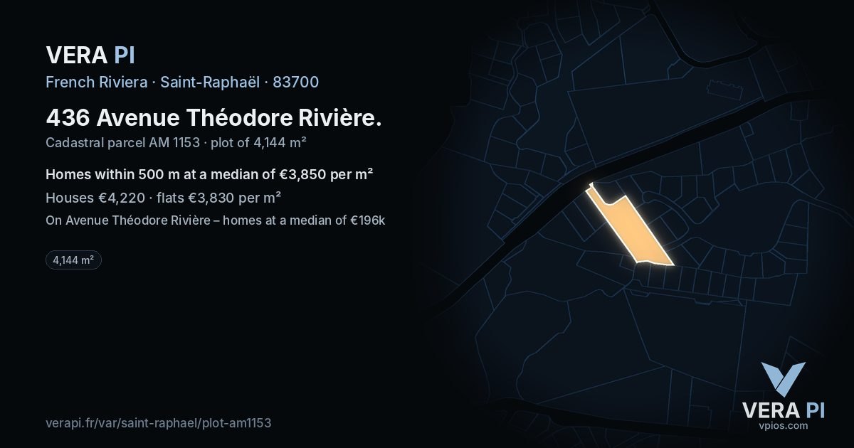 436 Avenue Théodore Rivière, Saint-Raphaël at night – the plot lit, the parcels around coloured by the prices near them