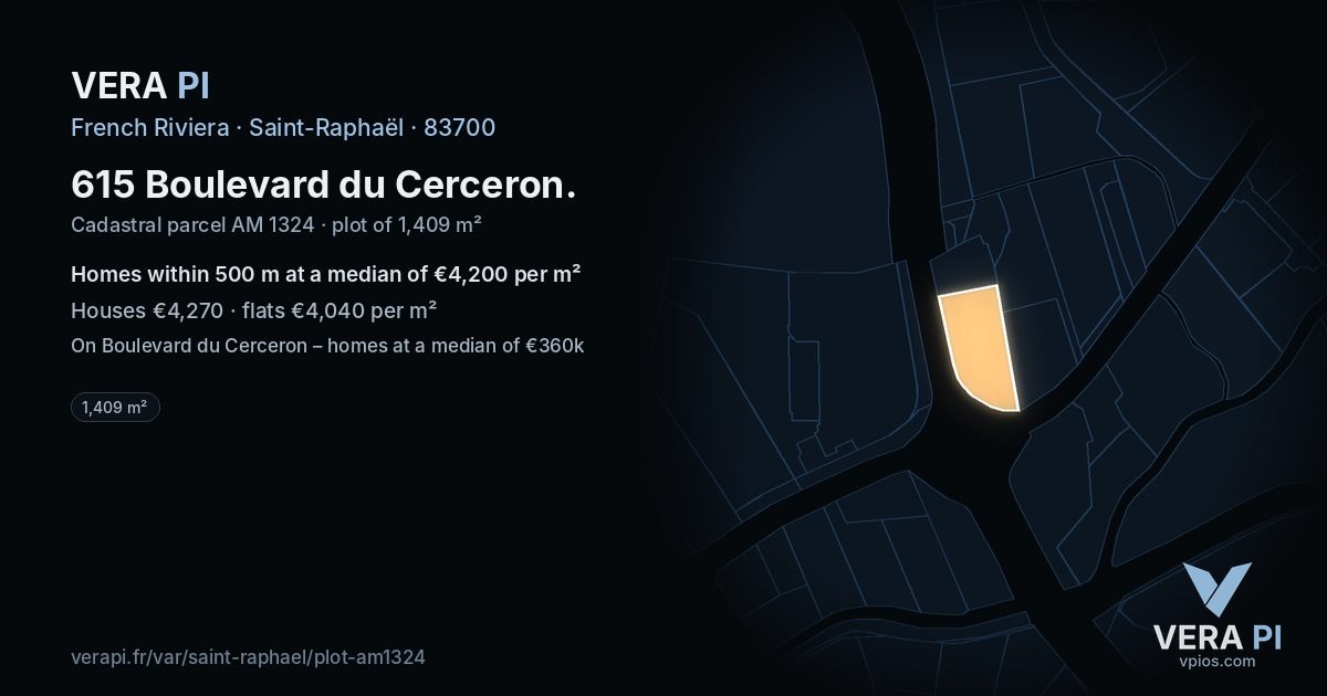 615 Boulevard du Cerceron, Saint-Raphaël at night – the plot lit, the parcels around coloured by the prices near them