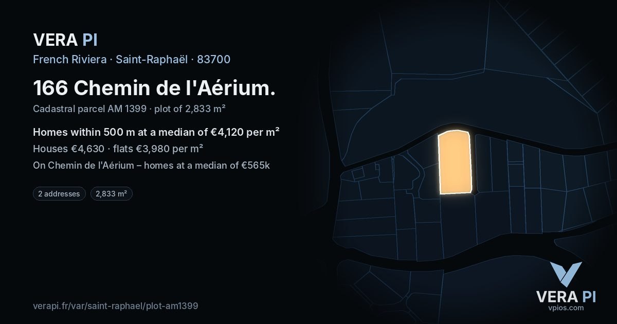166 Chemin de l'Aérium, Saint-Raphaël at night – the plot lit, the parcels around coloured by the prices near them