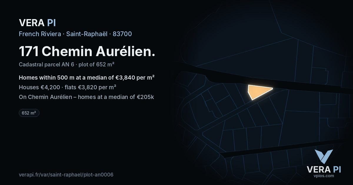 171 Chemin Aurélien, Saint-Raphaël at night – the plot lit, the parcels around coloured by the prices near them