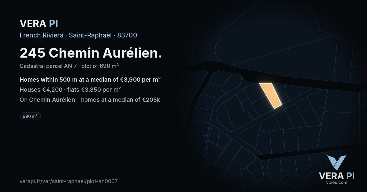 245 Chemin Aurélien, Saint-Raphaël at night – the plot lit, the parcels around coloured by the prices near them