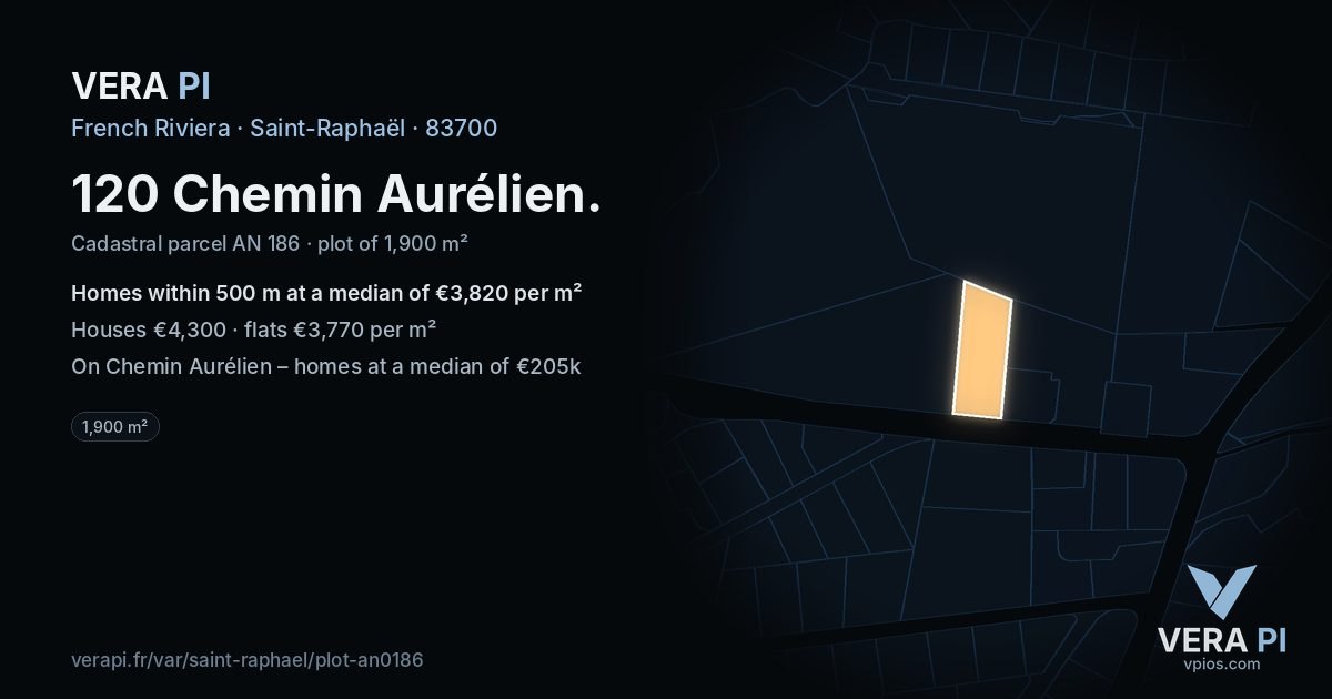 120 Chemin Aurélien, Saint-Raphaël at night – the plot lit, the parcels around coloured by the prices near them