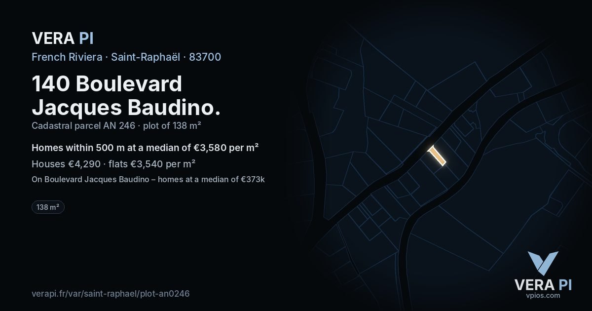 140 Boulevard Jacques Baudino, Saint-Raphaël at night – the plot lit, the parcels around coloured by the prices near them