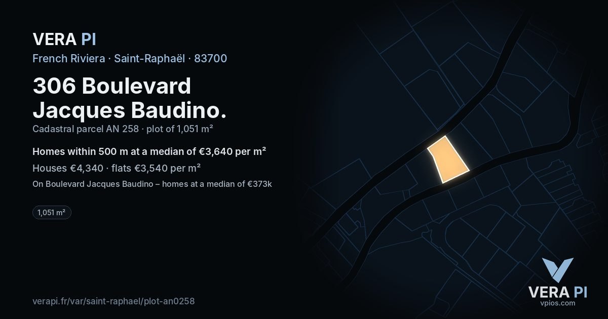 306 Boulevard Jacques Baudino, Saint-Raphaël at night – the plot lit, the parcels around coloured by the prices near them