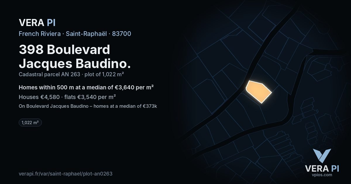 398 Boulevard Jacques Baudino, Saint-Raphaël at night – the plot lit, the parcels around coloured by the prices near them