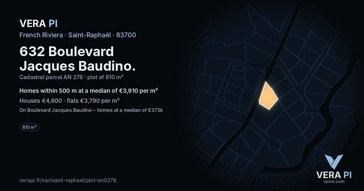632 Boulevard Jacques Baudino, Saint-Raphaël at night – the plot lit, the parcels around coloured by the prices near them