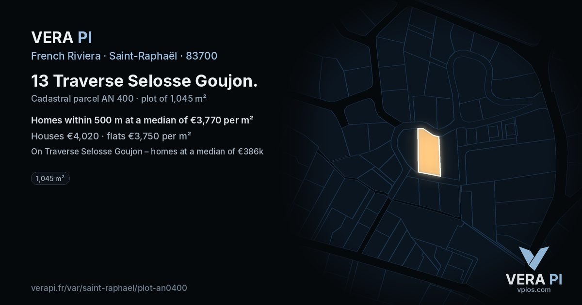 13 Traverse Selosse Goujon, Saint-Raphaël at night – the plot lit, the parcels around coloured by the prices near them