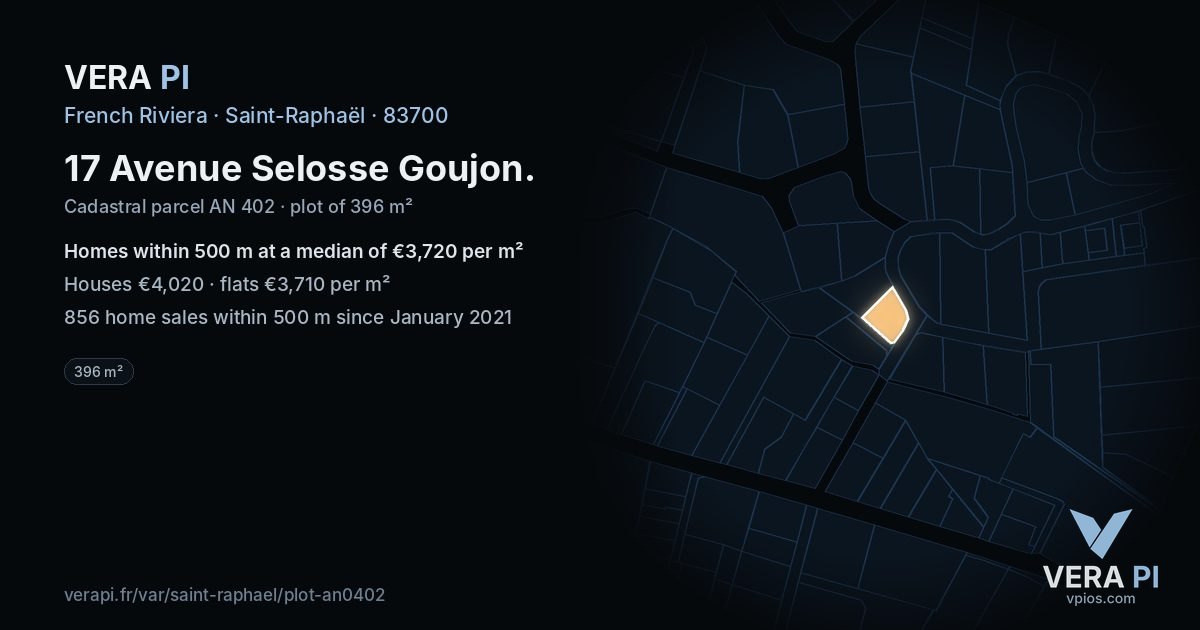 17 Avenue Selosse Goujon, Saint-Raphaël at night – the plot lit, the parcels around coloured by the prices near them