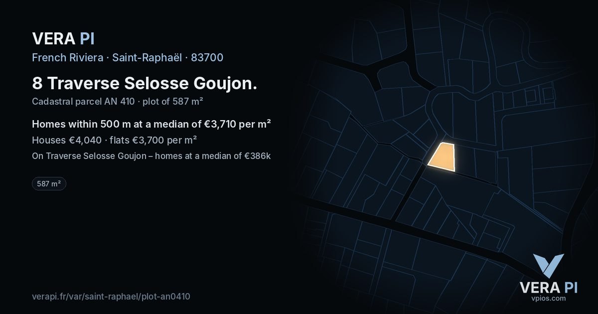 8 Traverse Selosse Goujon, Saint-Raphaël at night – the plot lit, the parcels around coloured by the prices near them