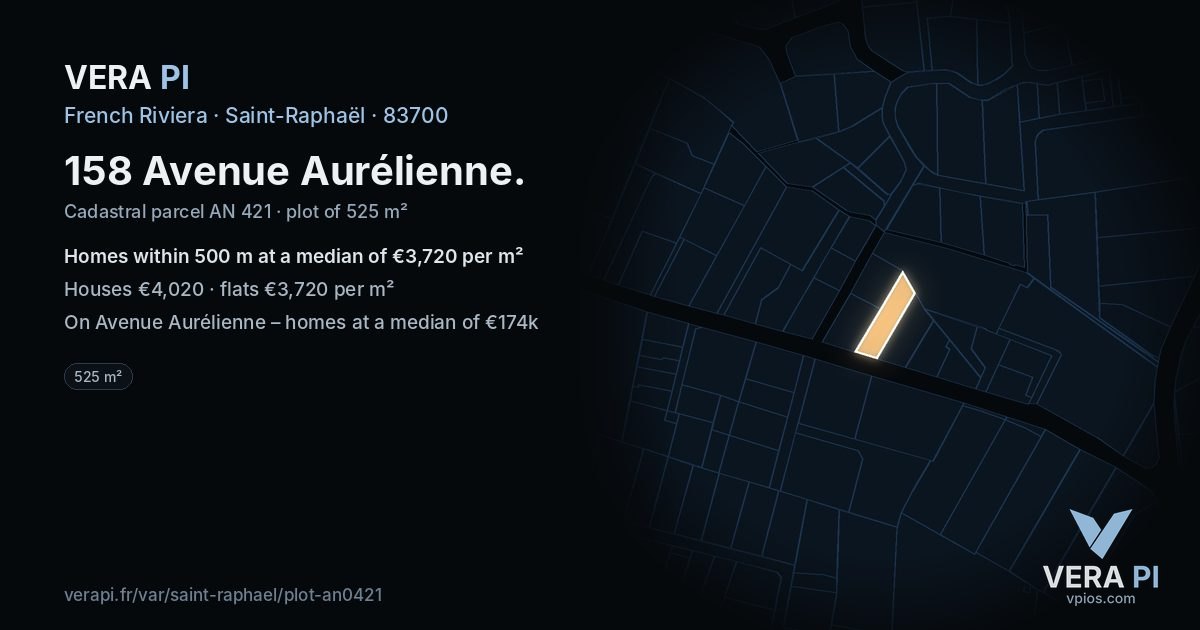 158 Avenue Aurélienne, Saint-Raphaël at night – the plot lit, the parcels around coloured by the prices near them