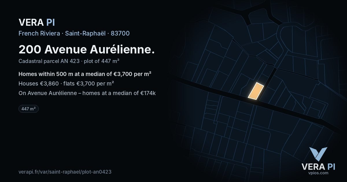 200 Avenue Aurélienne, Saint-Raphaël at night – the plot lit, the parcels around coloured by the prices near them