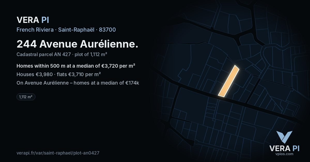 244 Avenue Aurélienne, Saint-Raphaël at night – the plot lit, the parcels around coloured by the prices near them
