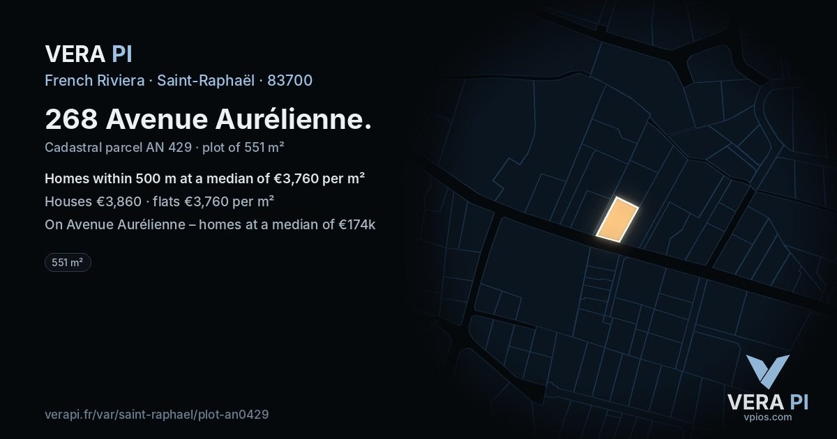 268 Avenue Aurélienne, Saint-Raphaël at night – the plot lit, the parcels around coloured by the prices near them