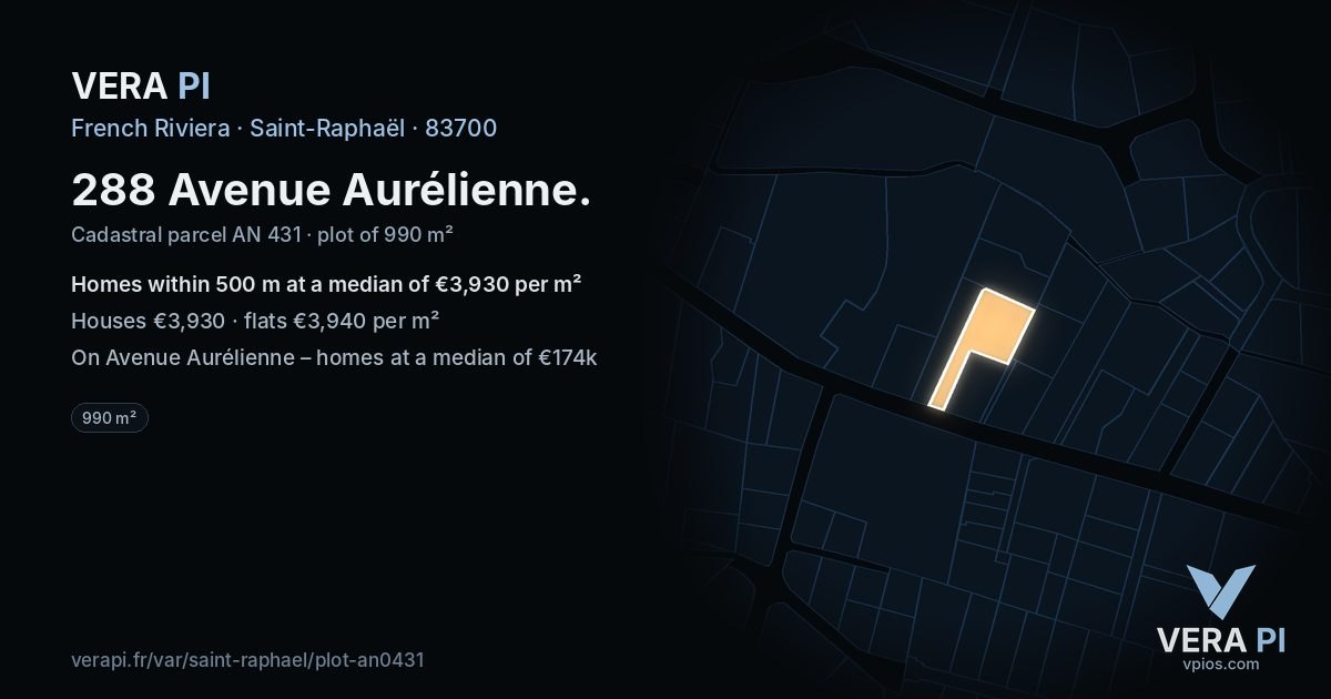 288 Avenue Aurélienne, Saint-Raphaël at night – the plot lit, the parcels around coloured by the prices near them