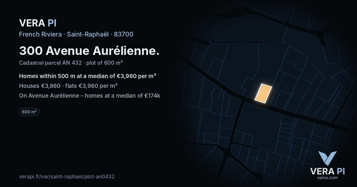 300 Avenue Aurélienne, Saint-Raphaël at night – the plot lit, the parcels around coloured by the prices near them