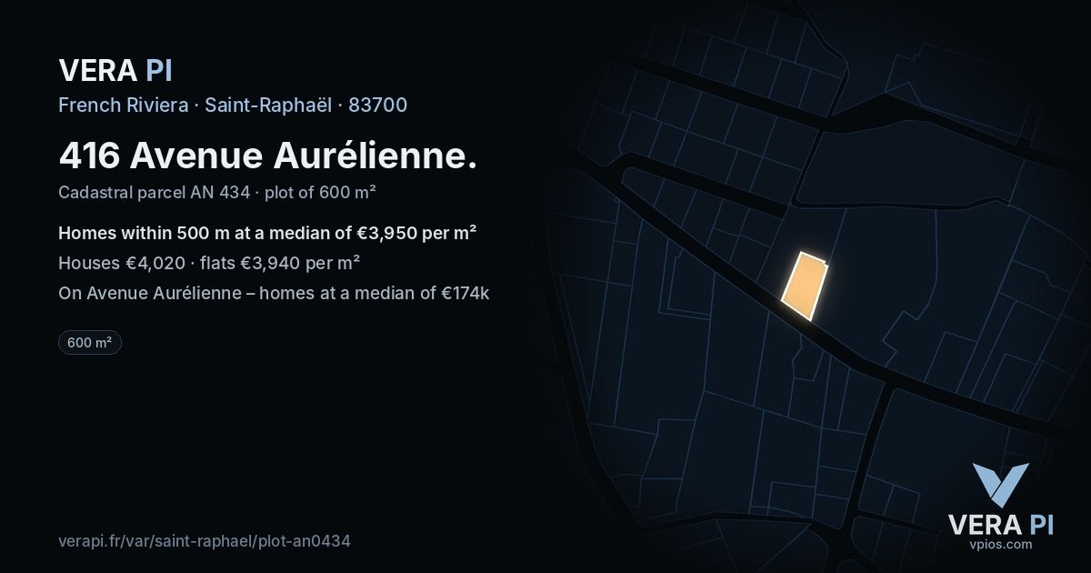 416 Avenue Aurélienne, Saint-Raphaël at night – the plot lit, the parcels around coloured by the prices near them