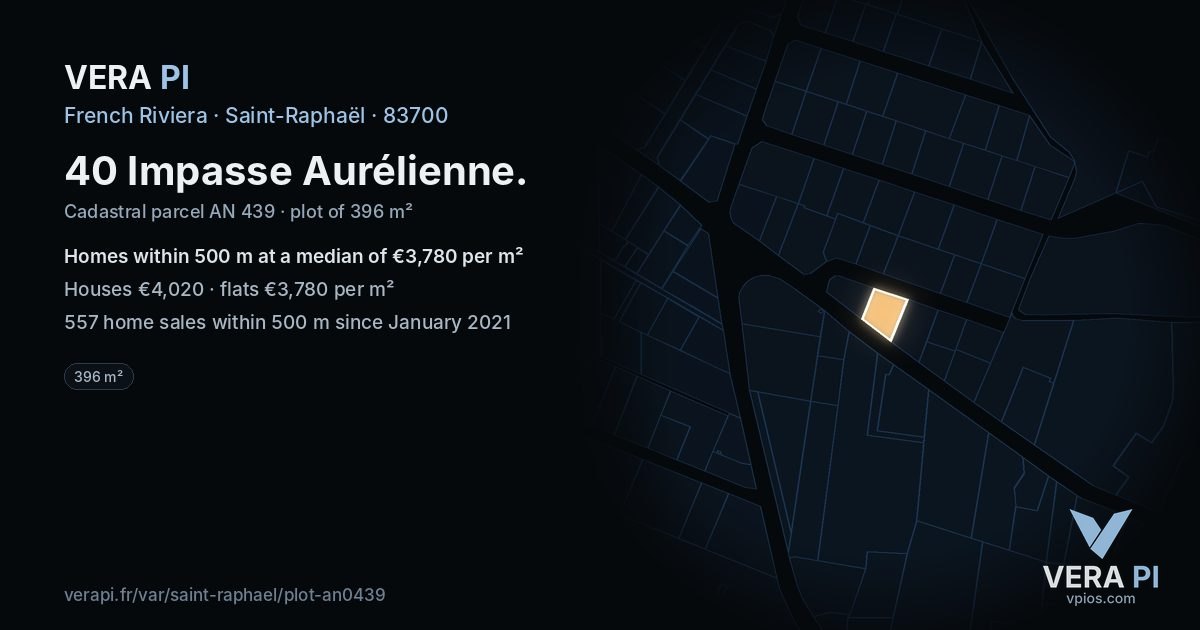 40 Impasse Aurélienne, Saint-Raphaël at night – the plot lit, the parcels around coloured by the prices near them