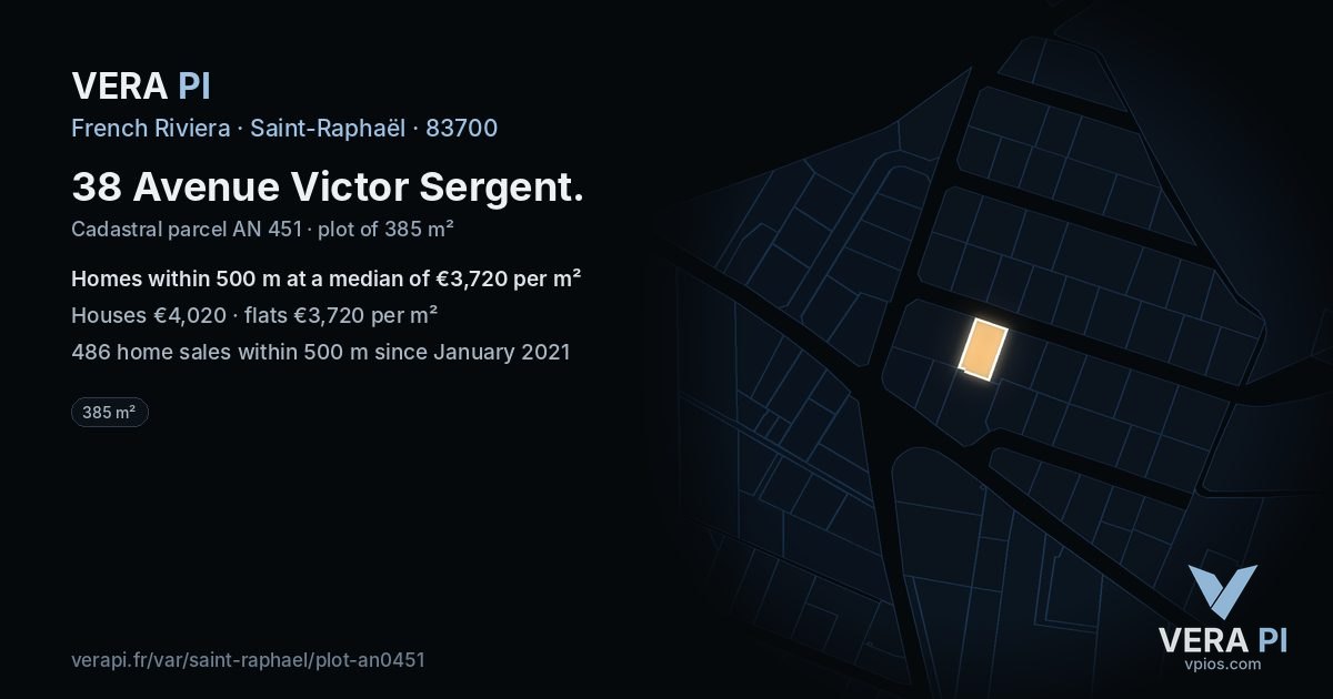 38 Avenue Victor Sergent, Saint-Raphaël at night – the plot lit, the parcels around coloured by the prices near them