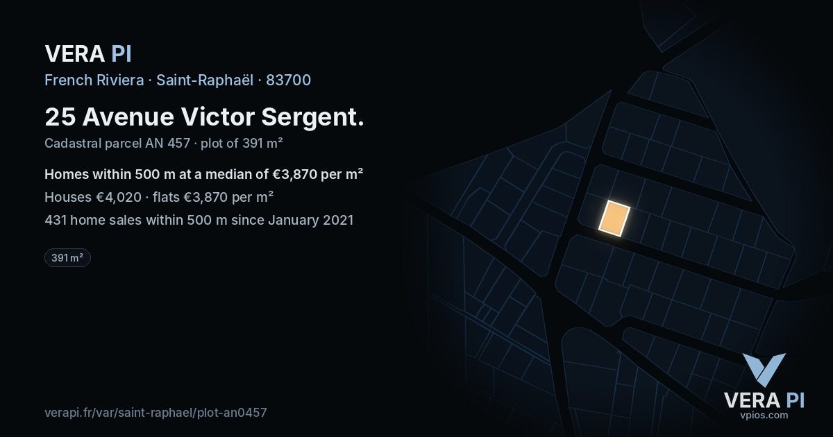 25 Avenue Victor Sergent, Saint-Raphaël at night – the plot lit, the parcels around coloured by the prices near them