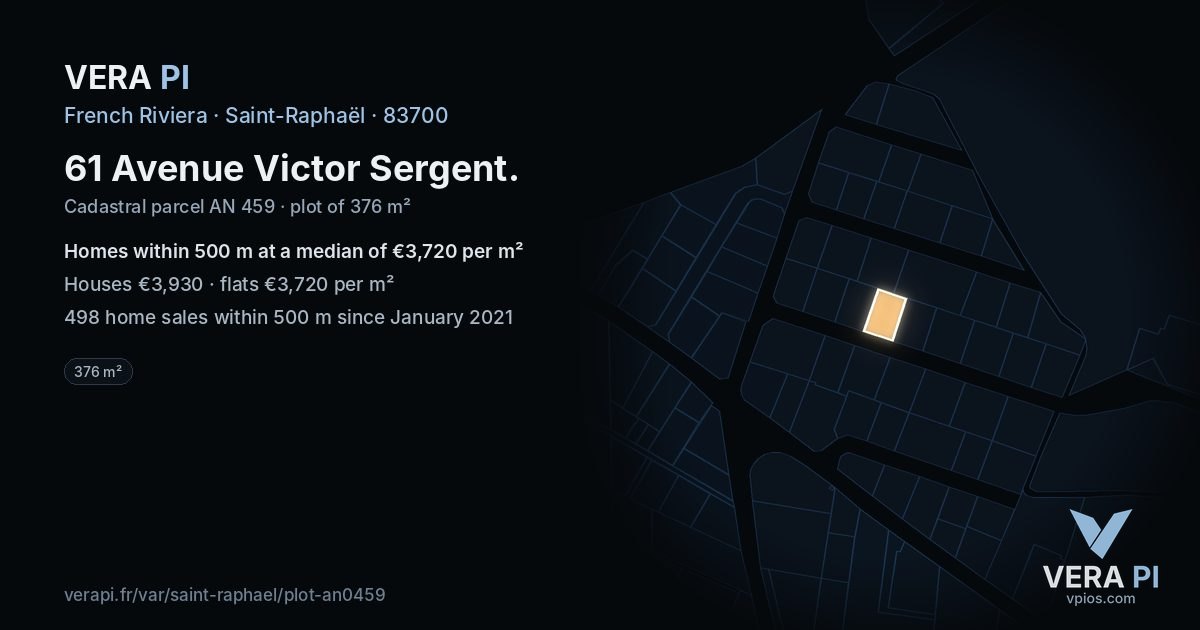 61 Avenue Victor Sergent, Saint-Raphaël at night – the plot lit, the parcels around coloured by the prices near them