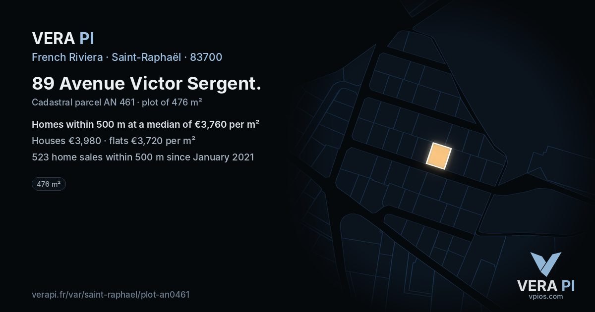 89 Avenue Victor Sergent, Saint-Raphaël at night – the plot lit, the parcels around coloured by the prices near them