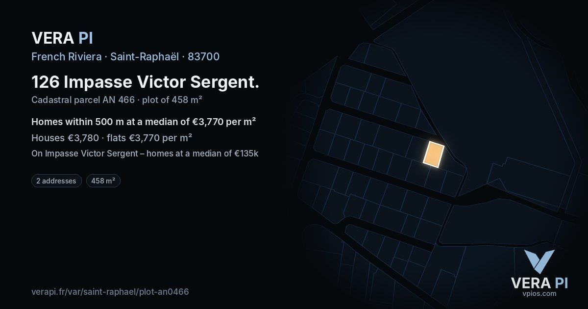 126 Impasse Victor Sergent, Saint-Raphaël at night – the plot lit, the parcels around coloured by the prices near them