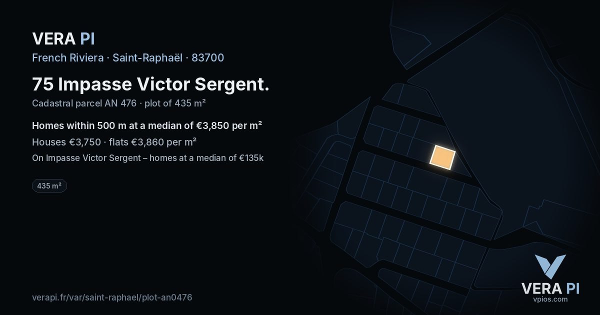 75 Impasse Victor Sergent, Saint-Raphaël at night – the plot lit, the parcels around coloured by the prices near them