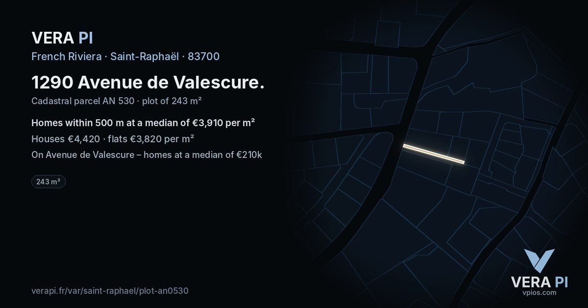1290 Avenue de Valescure, Saint-Raphaël at night – the plot lit, the parcels around coloured by the prices near them