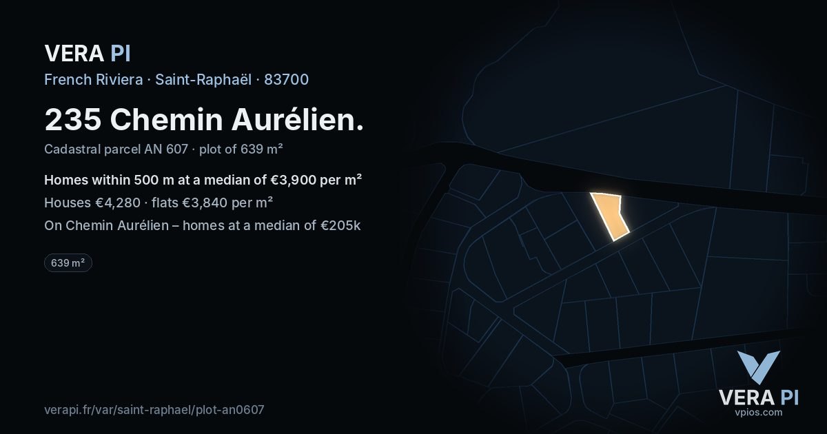 235 Chemin Aurélien, Saint-Raphaël at night – the plot lit, the parcels around coloured by the prices near them