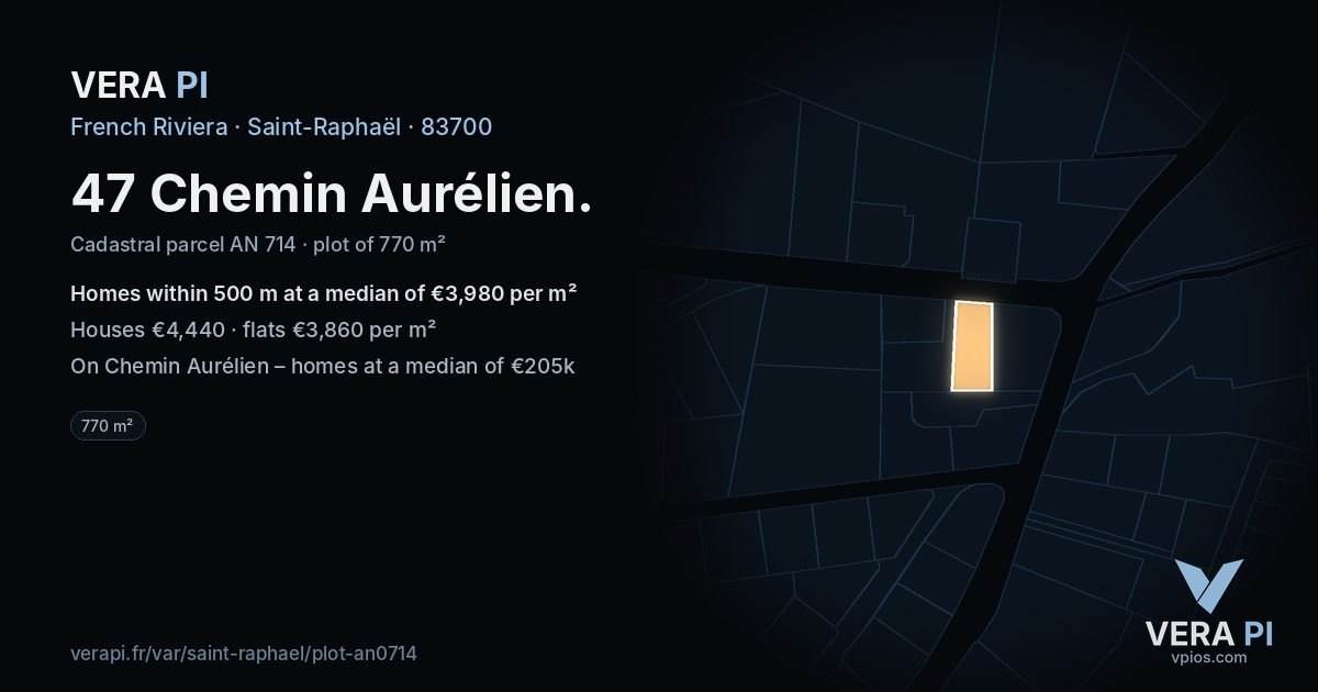 47 Chemin Aurélien, Saint-Raphaël at night – the plot lit, the parcels around coloured by the prices near them