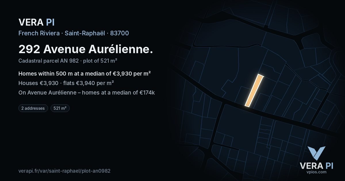 292 Avenue Aurélienne, Saint-Raphaël at night – the plot lit, the parcels around coloured by the prices near them