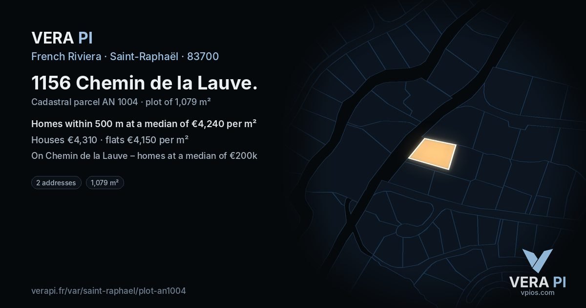 1156 Chemin de la Lauve, Saint-Raphaël at night – the plot lit, the parcels around coloured by the prices near them