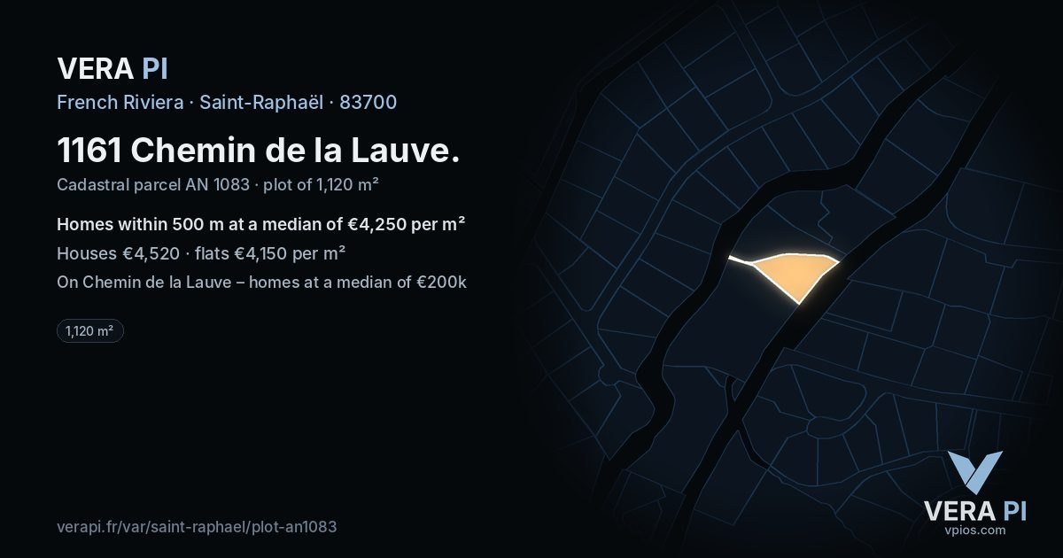 1161 Chemin de la Lauve, Saint-Raphaël at night – the plot lit, the parcels around coloured by the prices near them