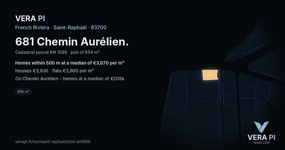 681 Chemin Aurélien, Saint-Raphaël at night – the plot lit, the parcels around coloured by the prices near them