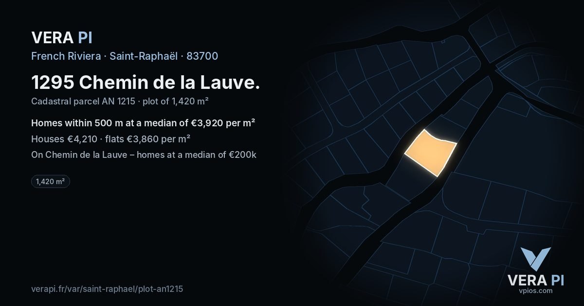 1295 Chemin de la Lauve, Saint-Raphaël at night – the plot lit, the parcels around coloured by the prices near them