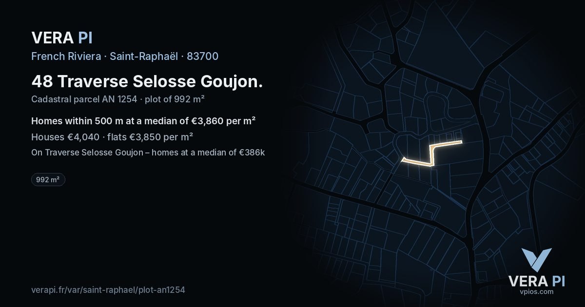 48 Traverse Selosse Goujon, Saint-Raphaël at night – the plot lit, the parcels around coloured by the prices near them