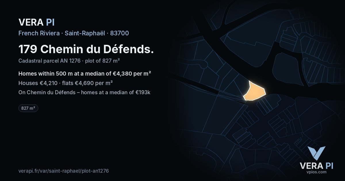 179 Chemin du Défends, Saint-Raphaël at night – the plot lit, the parcels around coloured by the prices near them
