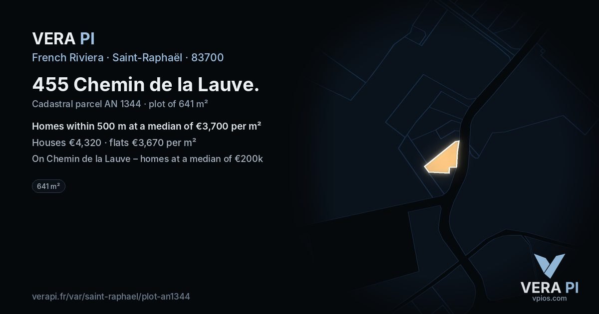 455 Chemin de la Lauve, Saint-Raphaël at night – the plot lit, the parcels around coloured by the prices near them