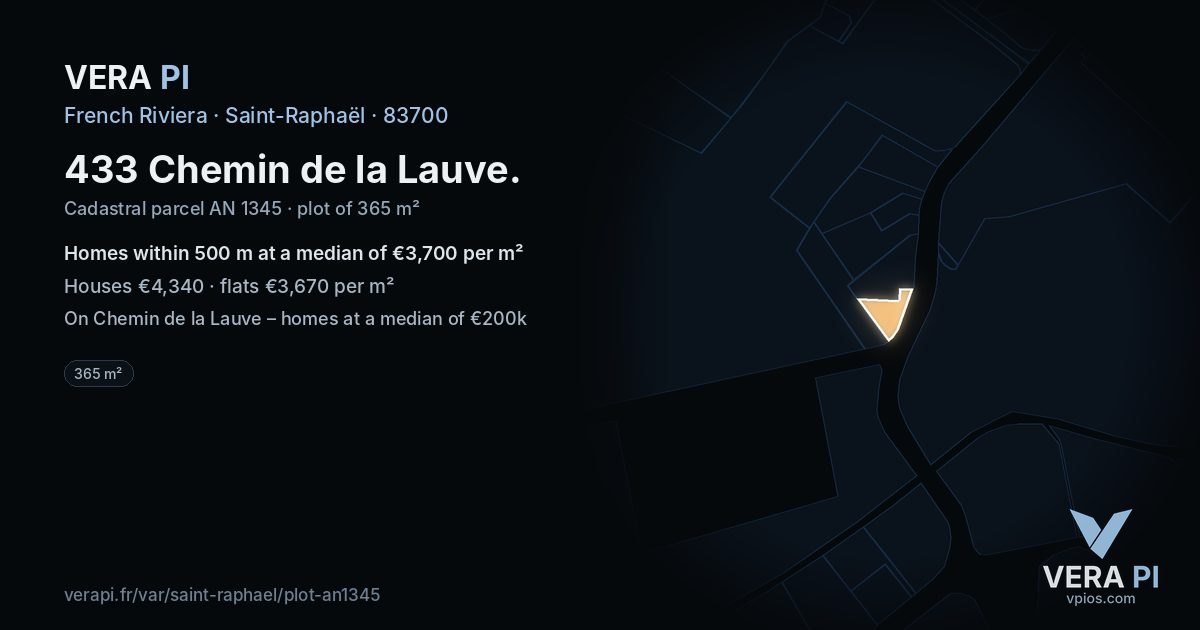 433 Chemin de la Lauve, Saint-Raphaël at night – the plot lit, the parcels around coloured by the prices near them