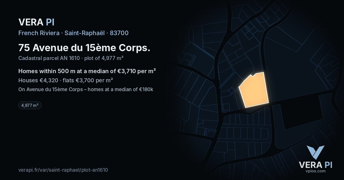 75 Avenue du 15ème Corps, Saint-Raphaël at night – the plot lit, the parcels around coloured by the prices near them