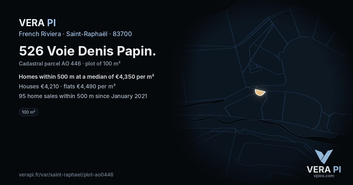 526 Voie Denis Papin, Saint-Raphaël at night – the plot lit, the parcels around coloured by the prices near them