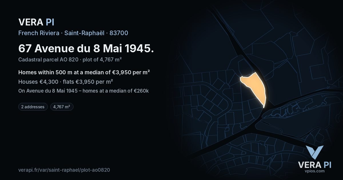 67 Avenue du 8 Mai 1945, Saint-Raphaël at night – the plot lit, the parcels around coloured by the prices near them