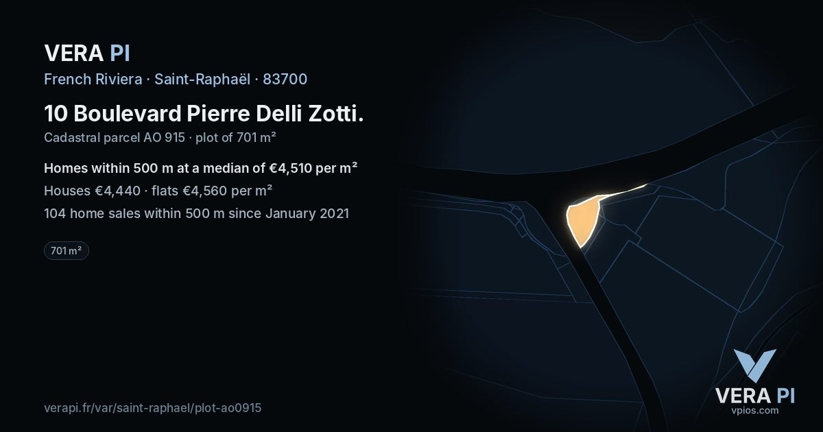 10 Boulevard Pierre Delli Zotti, Saint-Raphaël at night – the plot lit, the parcels around coloured by the prices near them