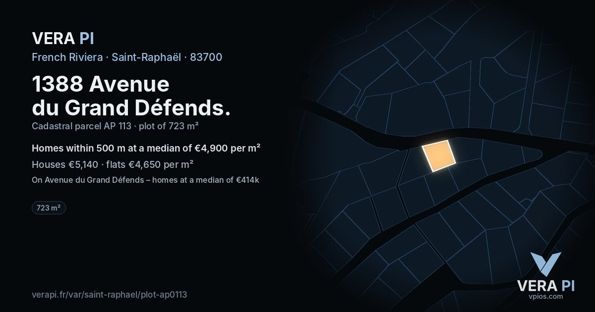 1388 Avenue du Grand Défends, Saint-Raphaël at night – the plot lit, the parcels around coloured by the prices near them