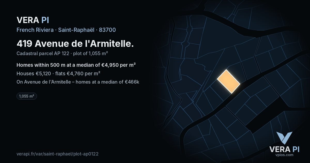 419 Avenue de l'Armitelle, Saint-Raphaël at night – the plot lit, the parcels around coloured by the prices near them