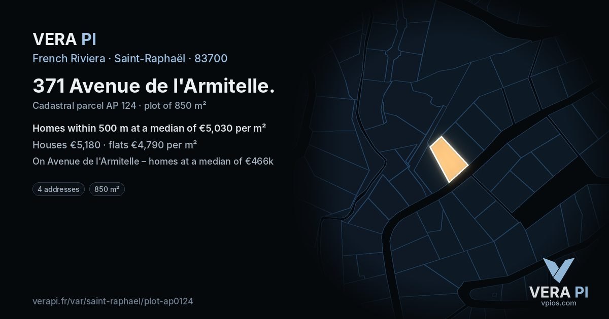 371 Avenue de l'Armitelle, Saint-Raphaël at night – the plot lit, the parcels around coloured by the prices near them