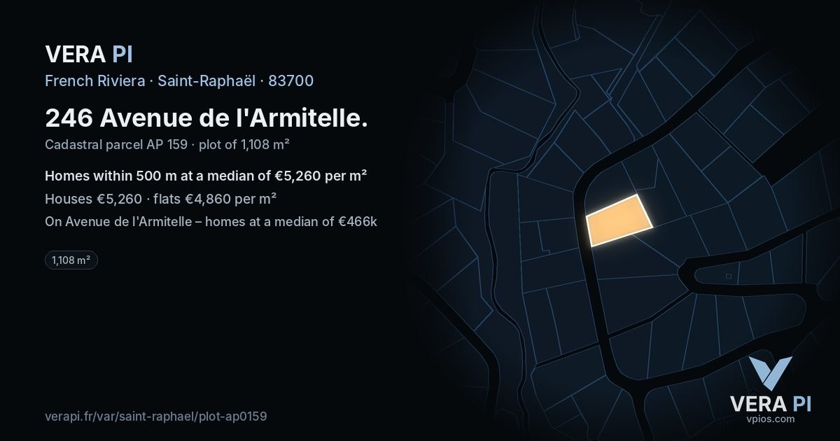 246 Avenue de l'Armitelle, Saint-Raphaël at night – the plot lit, the parcels around coloured by the prices near them